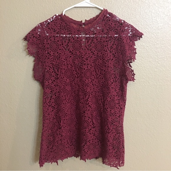Velvet by Graham & Spencer Tops - Velvet by Graham & Spencer Lace Knit Crochet Blouse Burgundy Small